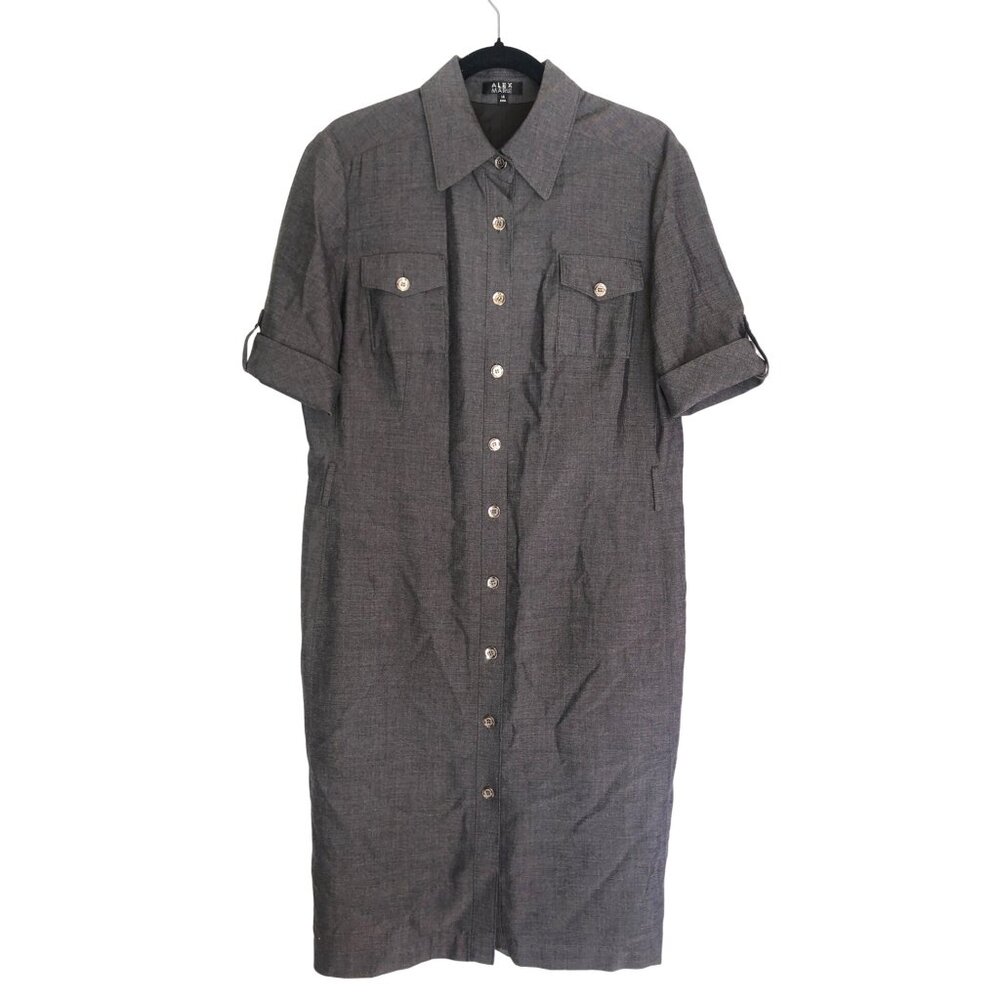 ALEX MARIE- WOMENS BUTTON DOWN GREY MIDI DRESS SIZE 14
